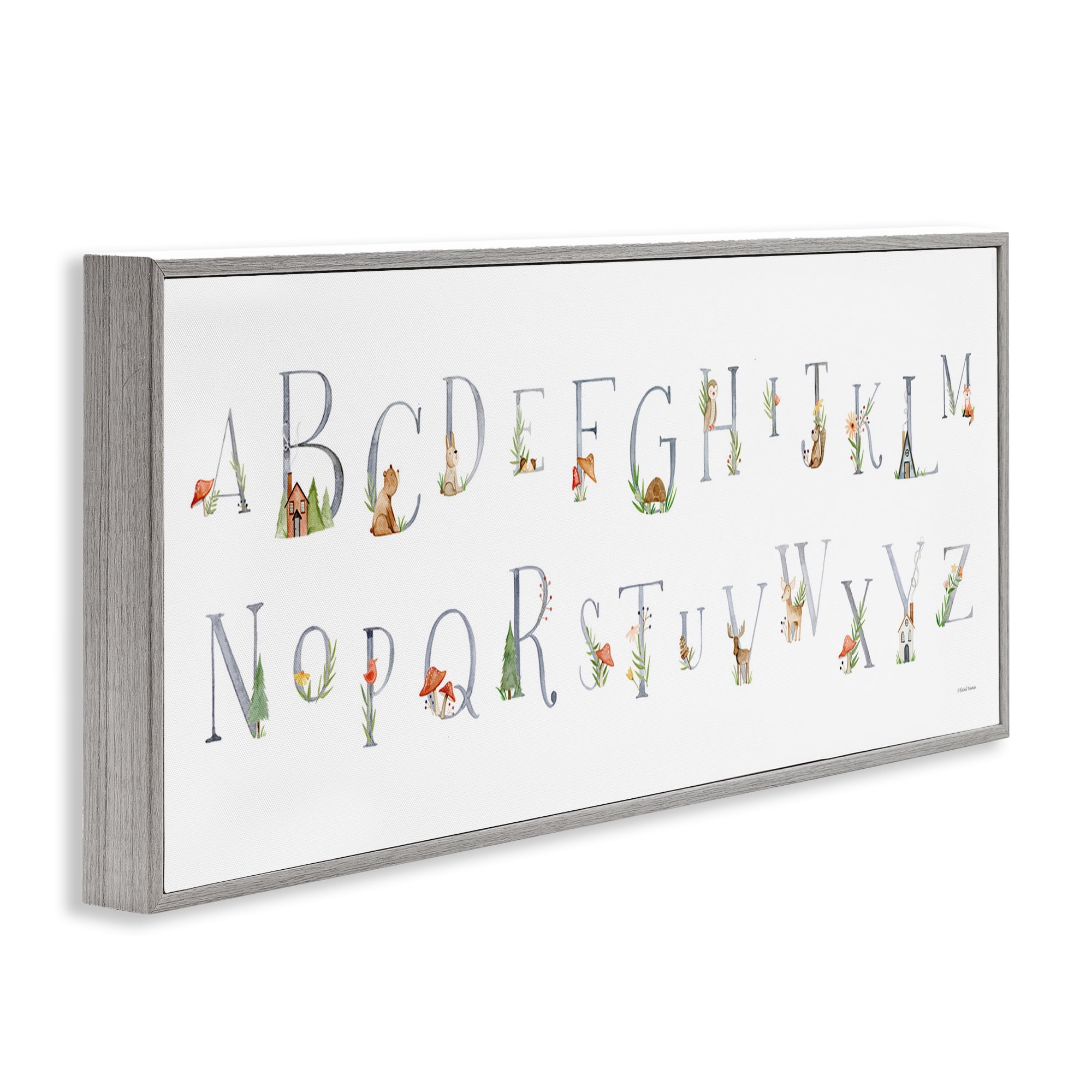 Stupell Industries Country Cottage Alphabet Scenery Painting Gray Framed Art Print Wall Art, 30 x 13