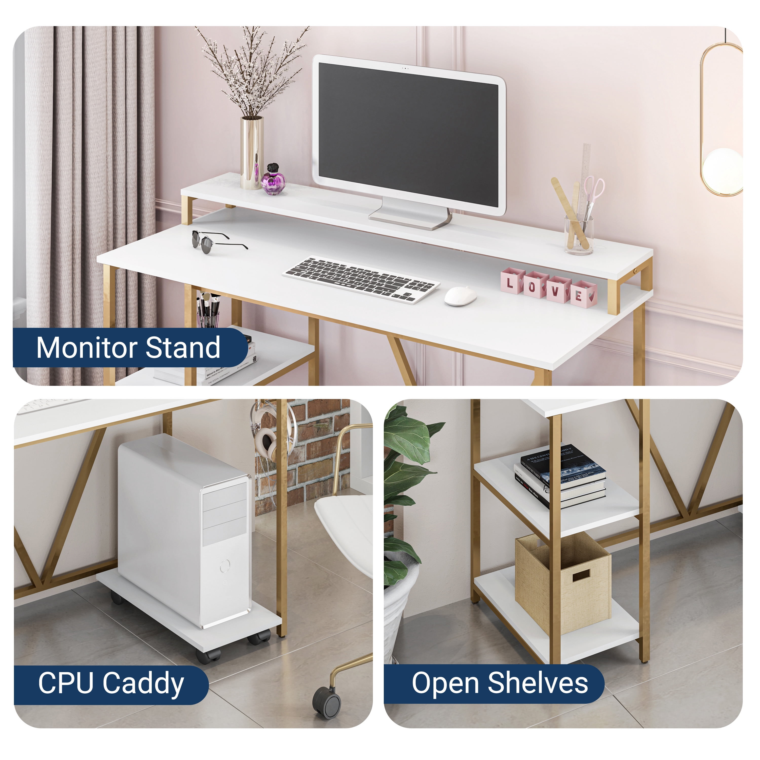 Industrial Writing Desk, Gold