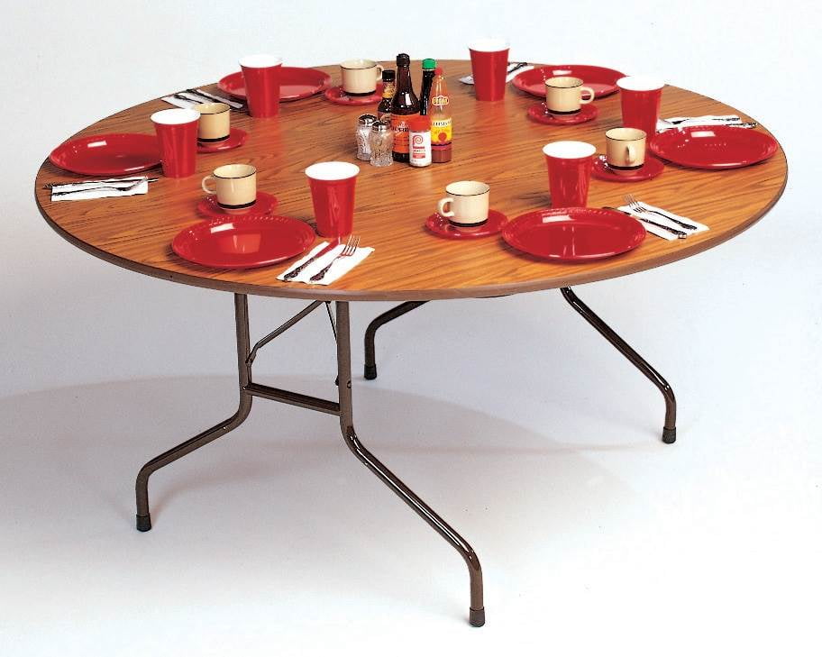 Round Solid Fixed Height Folding Table (60 in. Round/Med Oak)
