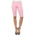 thumbnail image 3 of COUVER Women Ultra Stretchy Classic 5 Pocket Jeggings Bermuda Shorts Denim Light Pink White 3XL, 3 of 8