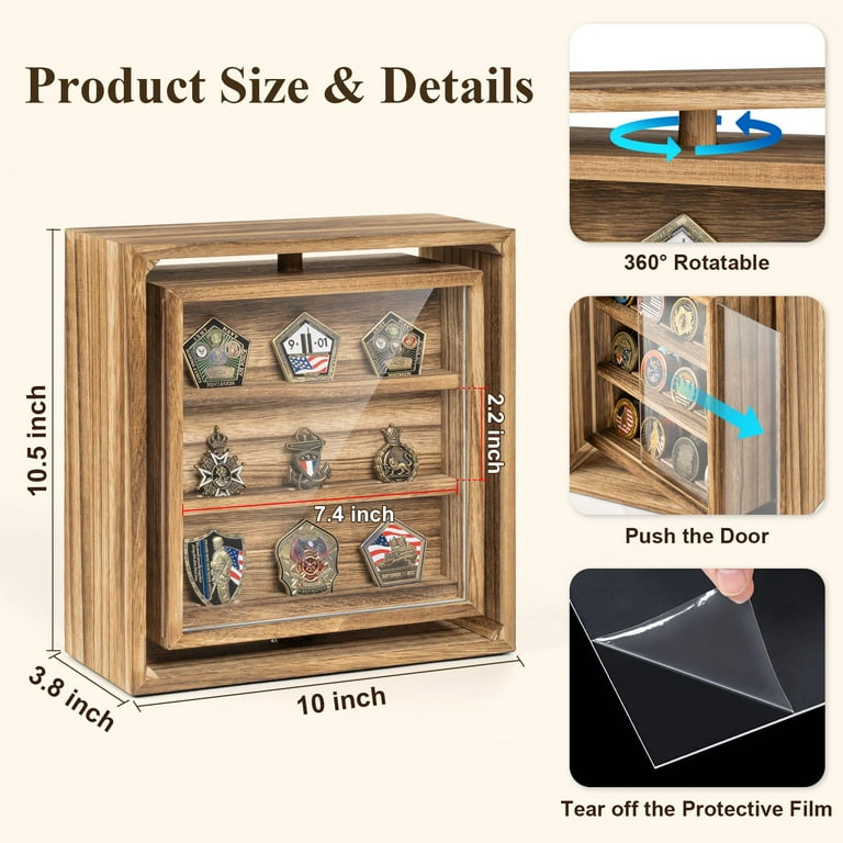 Sfugno Challenge Coin Display Wooden Double-Sided Rotatable Case