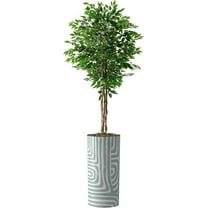 Artificial Tree in Geometric Pattern Planter, Fake Ficus Silk Tree for Indoor and Outdoor Home Decoration - 75" Overall Tall (Plant Pot Plus Tree)