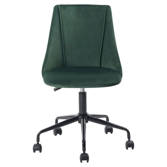 FurnitureR Modern Velvet Upholstered Adjustable Swivel Task Chair in Green
