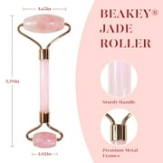 BEAKEY Jade Roller & Gua Sha، أسطوانة الوجه المصنوعة من اليشم الطبيعي، أجهزة العناية ببشرة الوجه، وردي