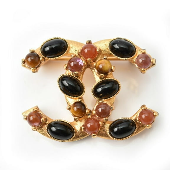 Pre-Owned CHANEL Brooch Pin Coco Mark Gripoa Color Stone Gold (Good)