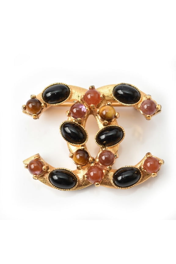 Pre-Owned CHANEL Brooch Pin Coco Mark Gripoa Color Stone Gold (Good)