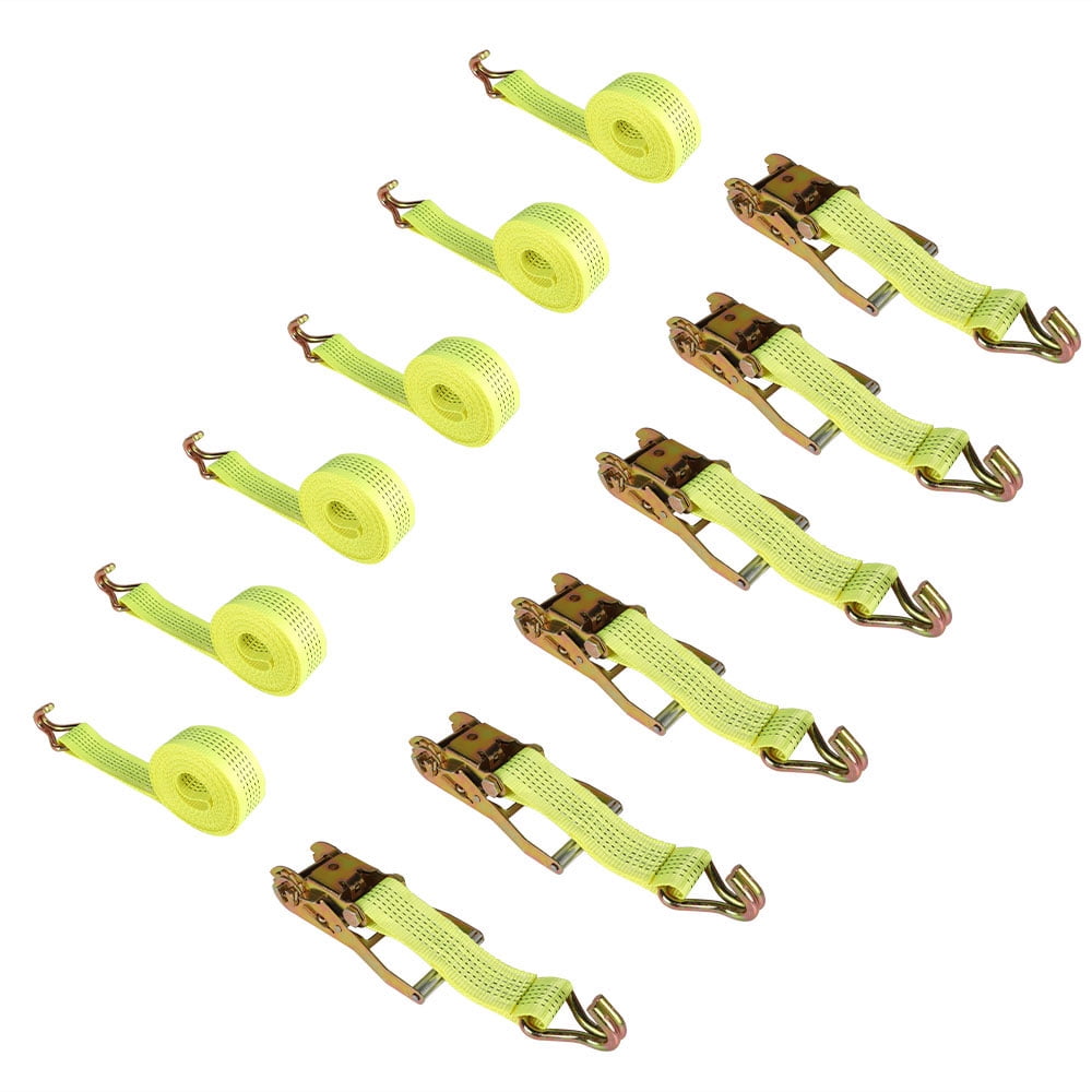 Yellow Ratchet Straps 2" x 15' 5000 lbs With J Hook Heavy Duty Tie