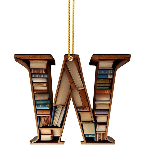 Adornos de árbol de Navidad con forma de libro, colgante de estantería con forma de letra, adorno de bibliotecario para amantes de los libros, adorno de acrílico para Navidad, regalo para amantes de l