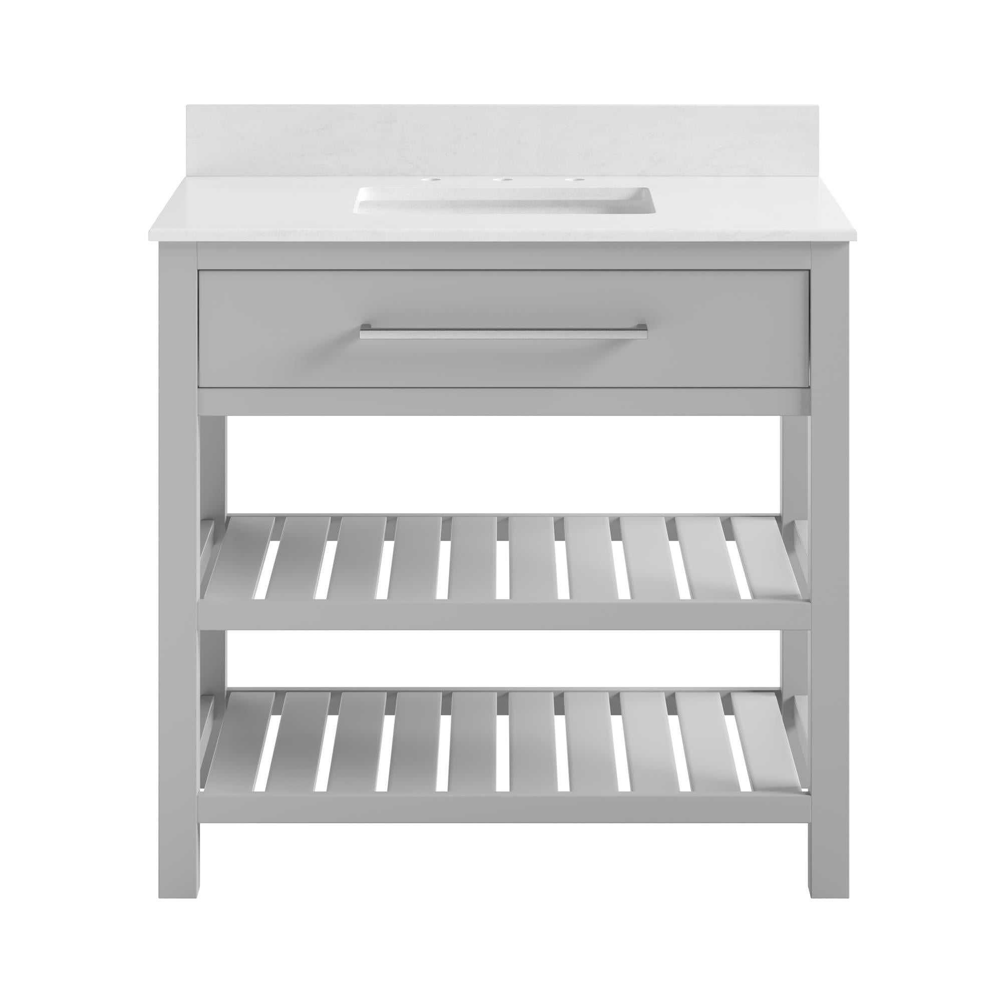 DHP Camden 36” Bathroom Vanity, Gray with Silver Towel Rack