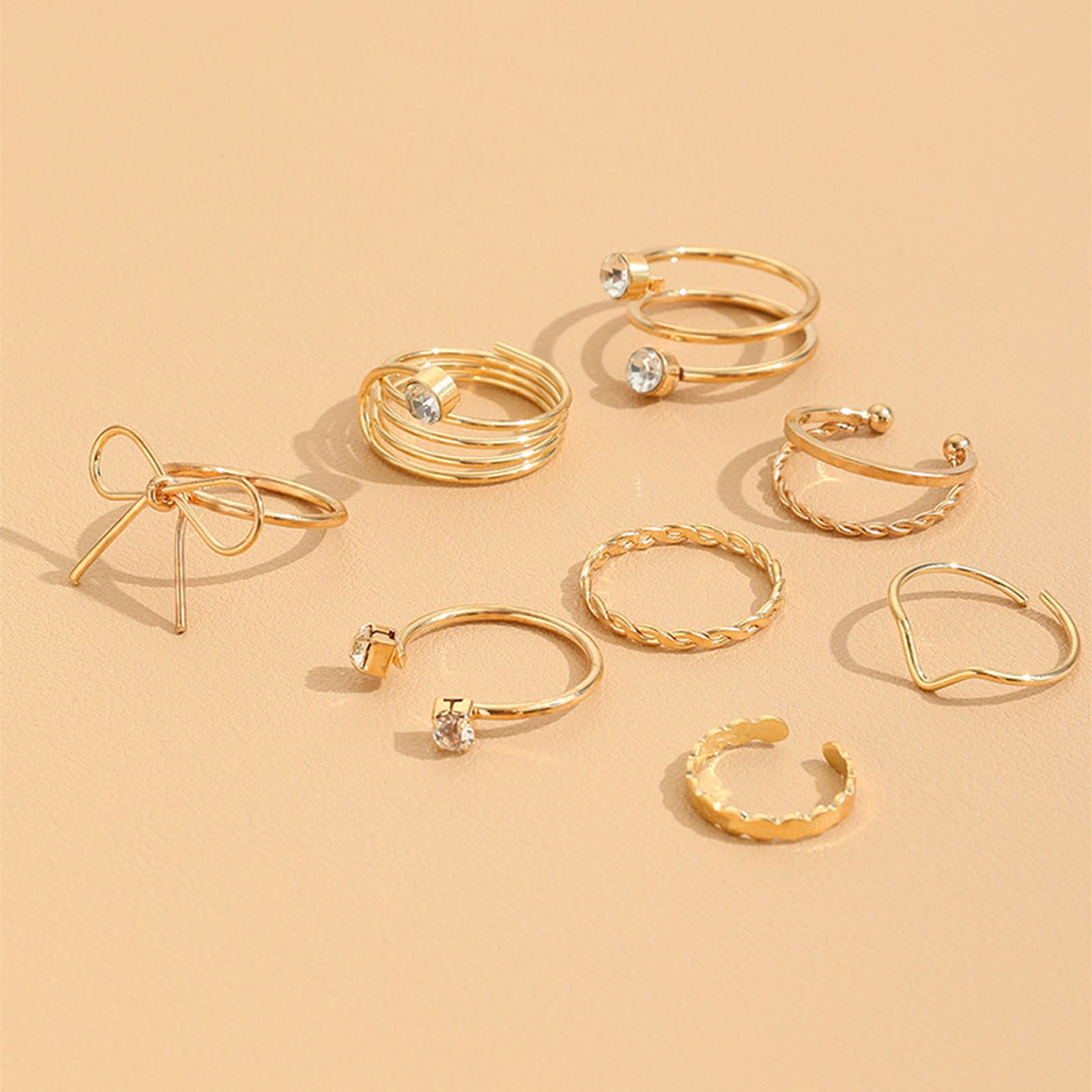 Wreesh 8pc Women Girls Finger Joints Chain Stacking Rings Vintage Midi Rings Size Mixed Rings Set Gold One Size