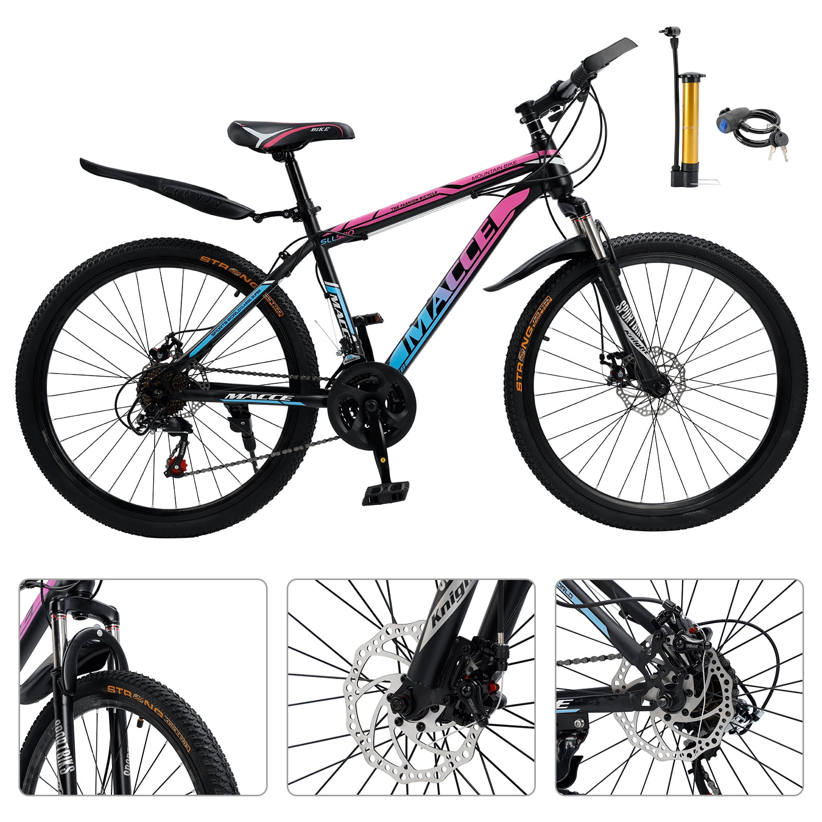 27.5" Spoke Wheel 24 Speed Mountain Bicycle Adult Bike MTB w/ fender Blue & Pink