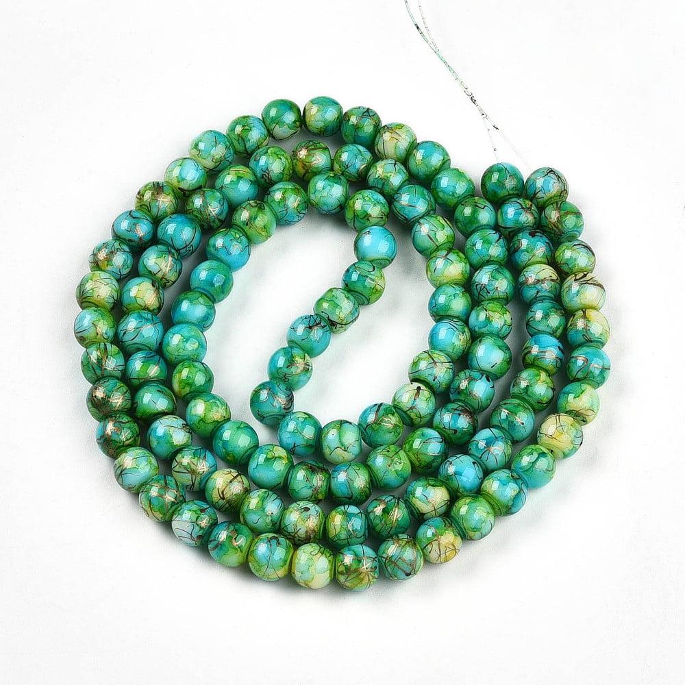 Baking Painted Glass Beads Strands Drawbench style Round Lime Green 7.5~8mm Hole: 1.2mm 102~119pcs/strand 29.53~34.25 inch(75~87cm)