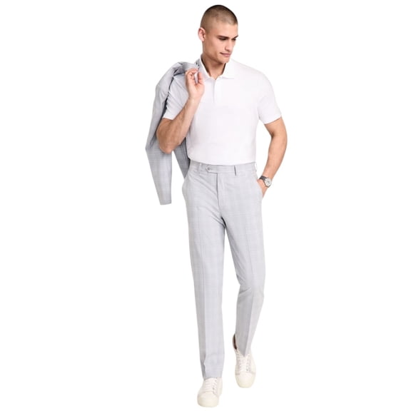 Alfani Mens Slim fit Dress Pants 32 / 34 Light Grey Plaid Stretch
