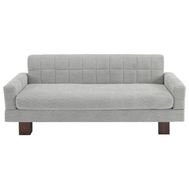 Upholstered 2-3 Seater Loveseat, Boucle Fabric Biscuit Backrest Sofa with Square Arms, Modern Couch with Solid Wood Legs