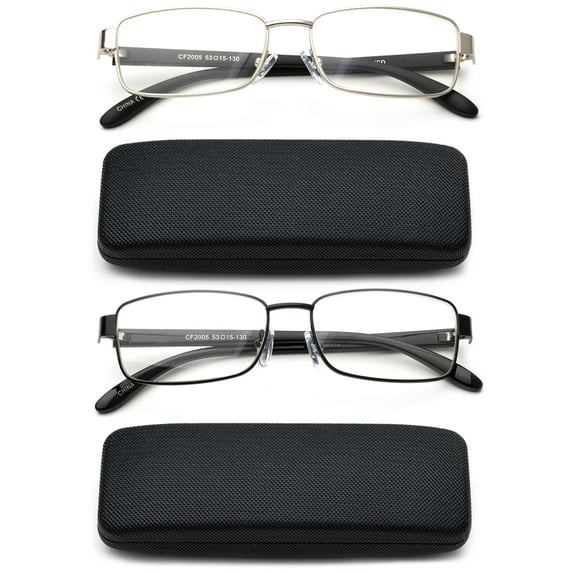Newbee Fashion-High Quality Classic Full Frame Rectangular Reading Glasses Metal Frame for Men Women Reading Glasses with Case