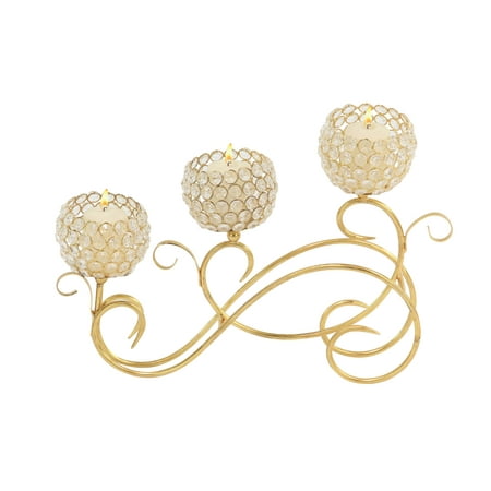 - Decmode Traditional 5-Bobeche Iron and Acrylic Scroll Candelabra, Gold