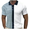 thumbnail image 3 of Mens Waffle Knit Polo Shirt Color Block Short Sleeve Tee Summer Breathable Top Light Blue XL, 3 of 6