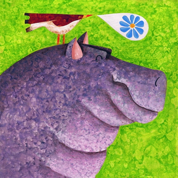 "Happy Happy Hippo" Painting Print on Wrapped Canvas