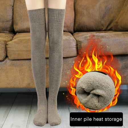 

Women s Knee High Stocking Socks Thick Knitting Long Socks Rib Cuff Warm Winter Legs Tights for Boots Light Coffee