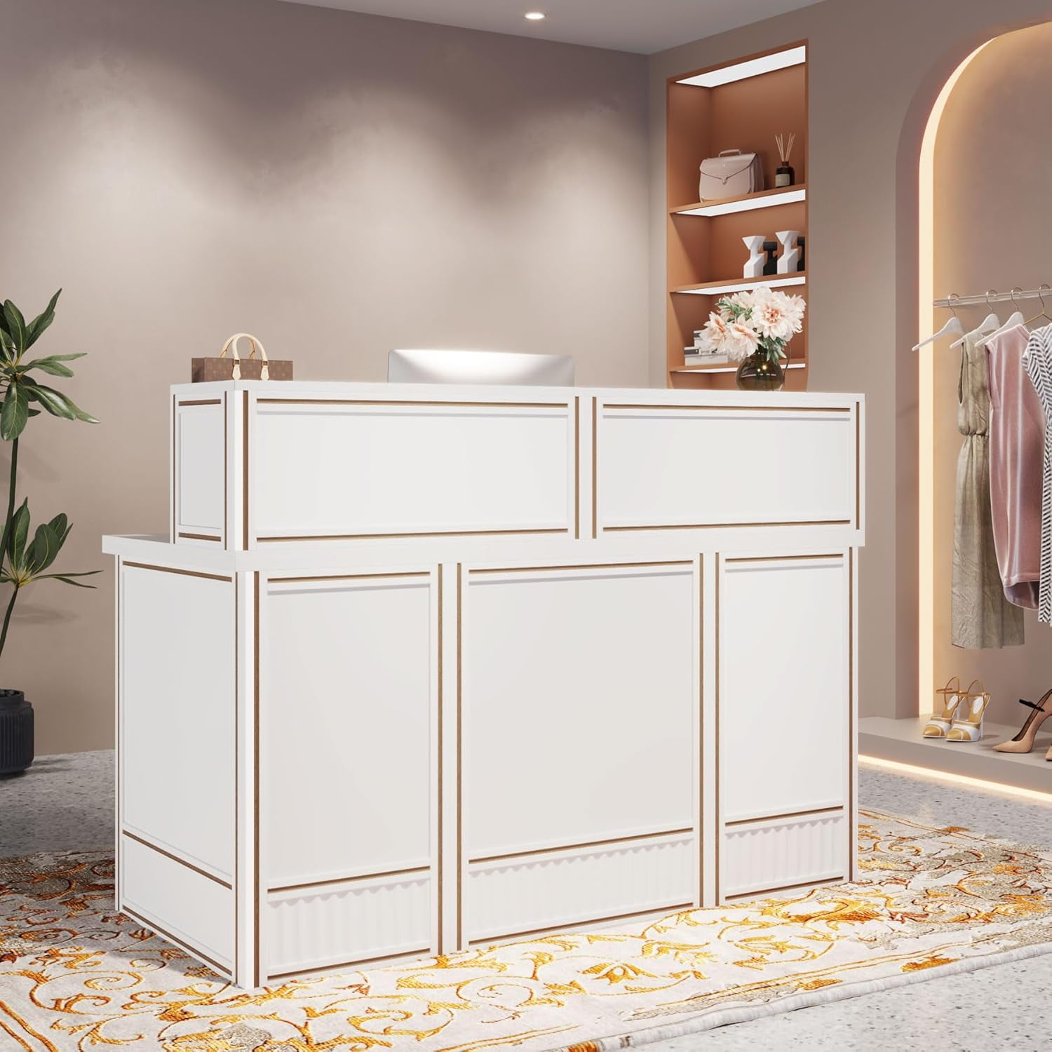 Tribesigns 57-Inch Reception Desk with Counter for Office, Retail, Lobby, Salon (White)