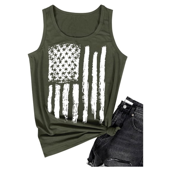JFGHDG Tank Top Women Boho American Flag Tank Tops American Flag Crop Tank Tops American Flag Graphic Sleeveless Tank Tops Novelty Funny Tank Tops Distressed Racerback Vest Tops Army Green L
