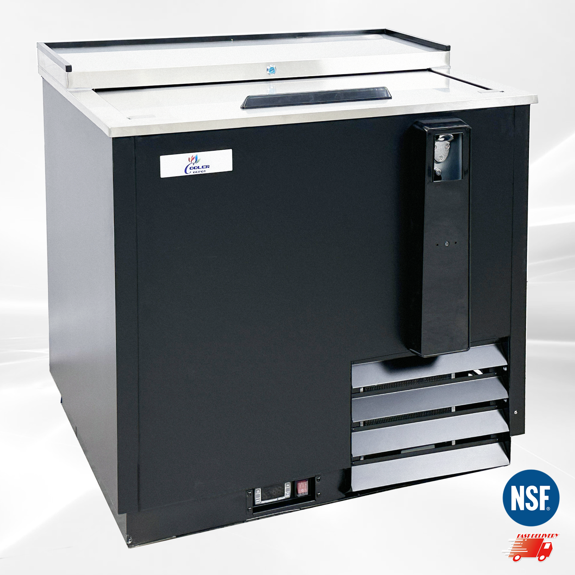 Cooler Depot NSF 36" Beer Bottle Cooler with Glass Froster & Cap Catcher, Model JBC-36
