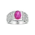 thumbnail image 1 of RYLOS Men's Rings 14K White Gold Designer Nugget Ring Oval 9X7MM Gemstone & Diamonds  Star Ruby July Birthstone Rings For Man Size 13, 1 of 7