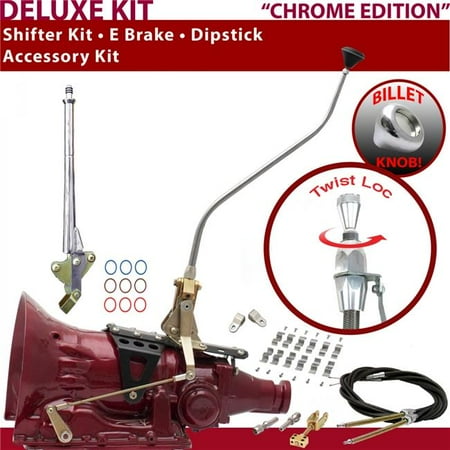 American Shifter TH350 Shifter Kit Chrome 23 in. Swan E Brake Cable Clamp Clevis Dipstick for F65B5