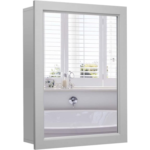 Alpinel Mirrored Bathroom Cabinet, Wall Mount Storage Cabinet with Single Doors, Hanging Medicine Cabinet for Bathroom (Gray)