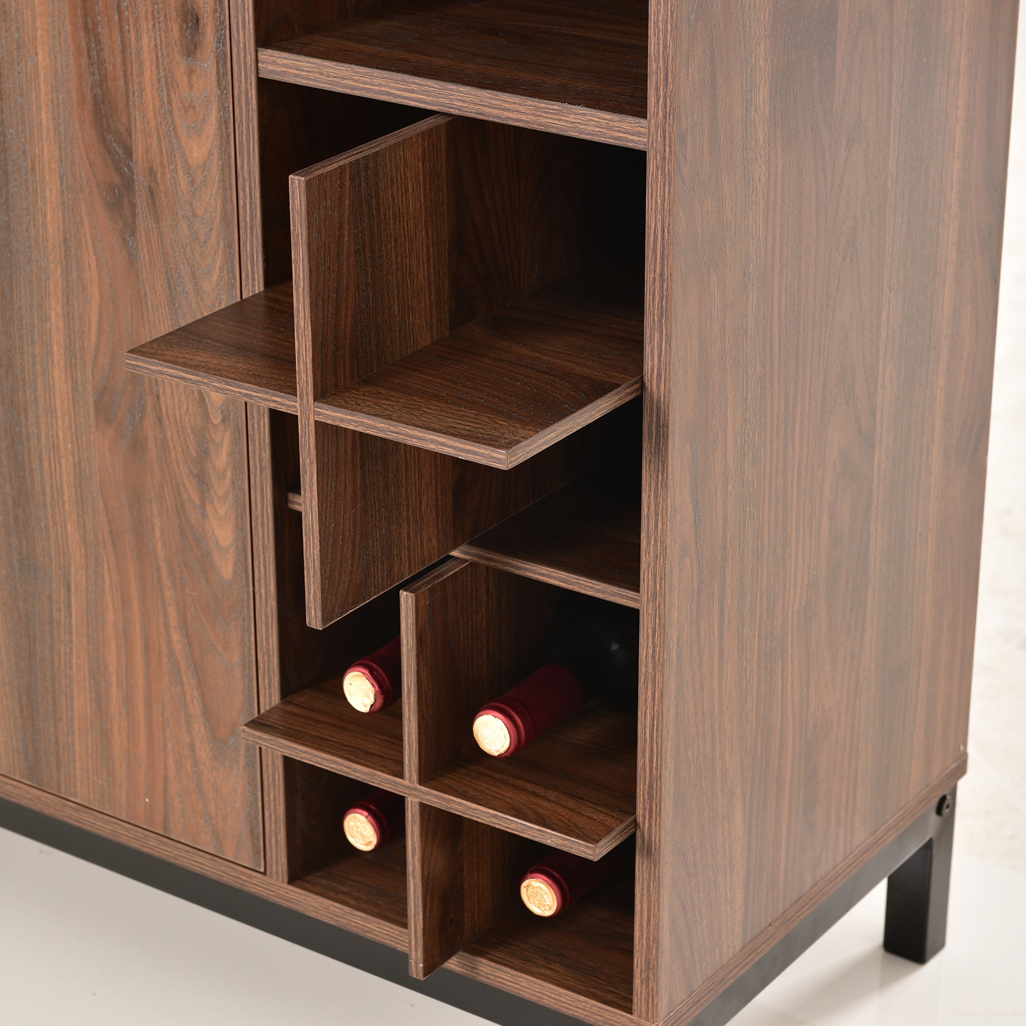 Euroco Wood Buffet Sideboard with Storage Cabinet Doors and Wine