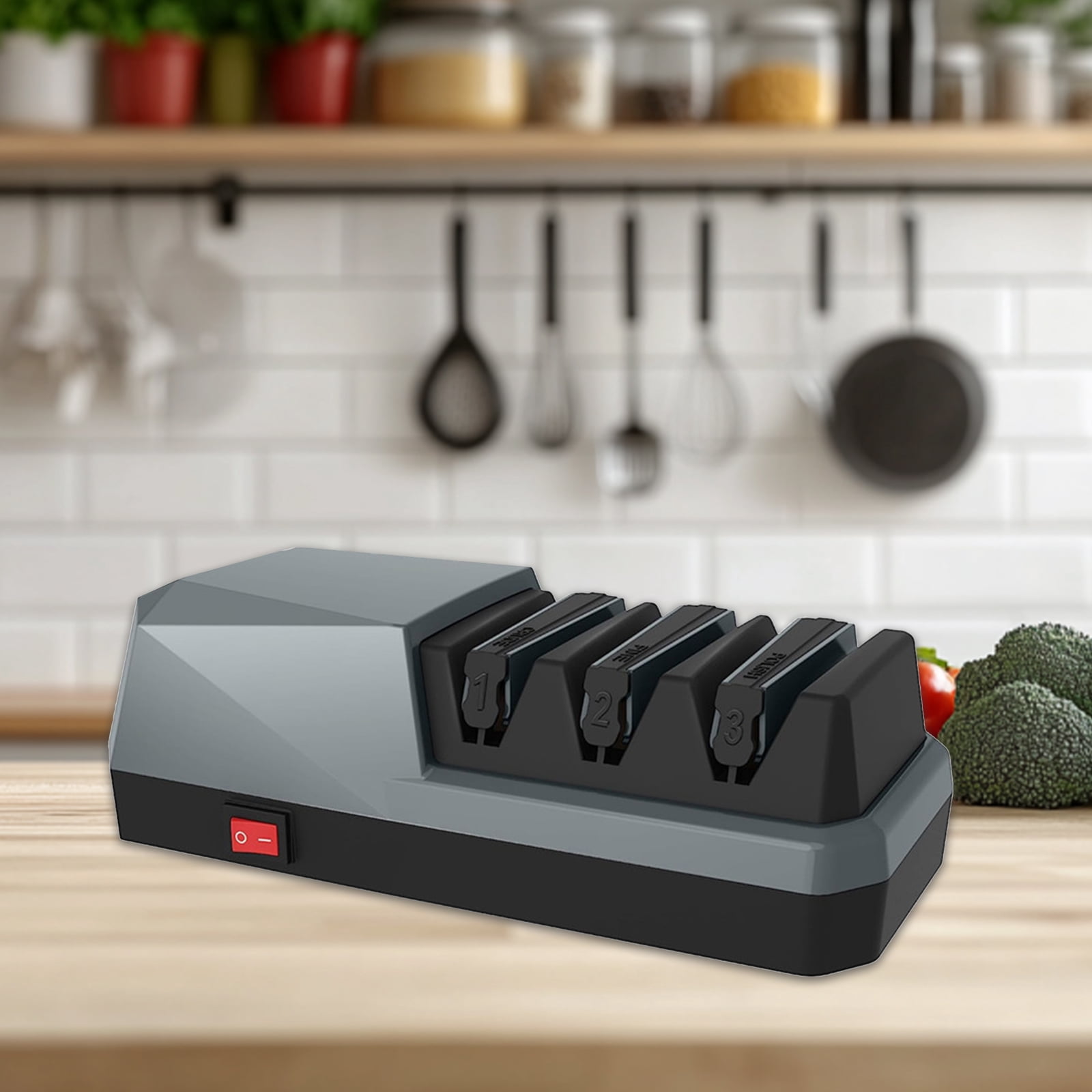 DICEEVIL Electric Knife Sharpener, 3 Stage Diamond Wheels Sharpening System, Multifunctional Knife Sharpener for Straight Blade Knives, Serrated Knives, Scissors, Meat Cleaver, Chef Knives
