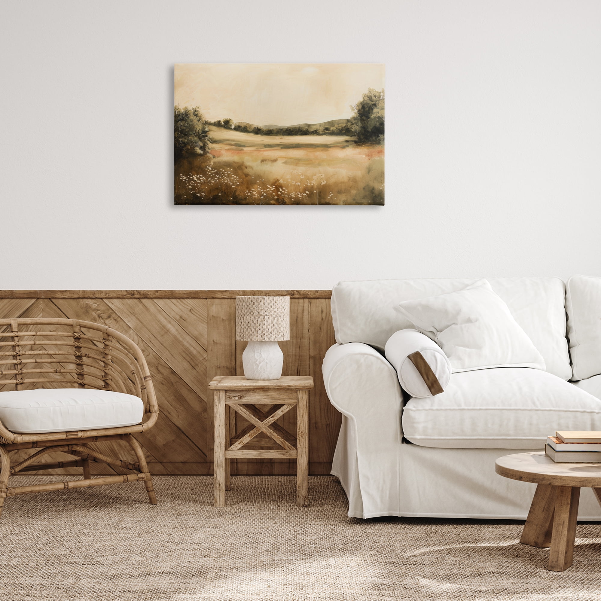 Stupell Industries Neutral Meadow Landscape Landscape & Nature Painting Wrapped Canvas Art Print Wall Art, 30 x 20