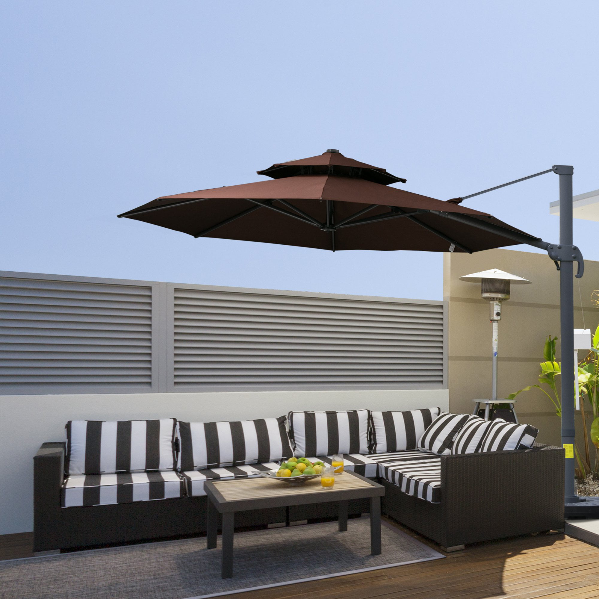11FT Patio & Market Umbrella Waterproof Sun Shade Outdoor 360-Degree with Base 