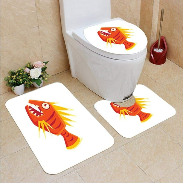 ABPHQTO Acuario Fantástico Agresivo Rojo Con Peces Tropicales Con Aletas Juego de alfombras de baño de 3 piezas Alfombra de baño Alfombra de contorno y tapa de inodoro ABPHQTO Cont-CHAPPLE-27173