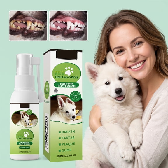 Pet Dental Spray for Dogs & Cats, Pet Oral Spray - Fragrance-Free Triple Enzyme & Probiotics Oral Care Mist, Dog Teeth Cleaning, Bad Breath & Tartar Plaque Support, Dental Water Additive