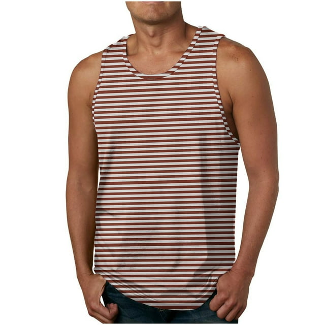 ylioge S-6X Débardeurs pour Hommes Grande Taille Grandes Tailles Sans Manches Col Ras du Cou Chandails de Musculation Garçons Chandail à Enfiler Rayé Imprimé Gilet de Course Athlétique sous-Maillots