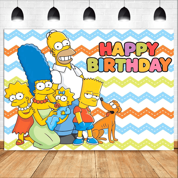 Simpsons Birthday Anime Theme Backdrops Banner Birthday Party Decor Supplies,5.9x3.6ft
