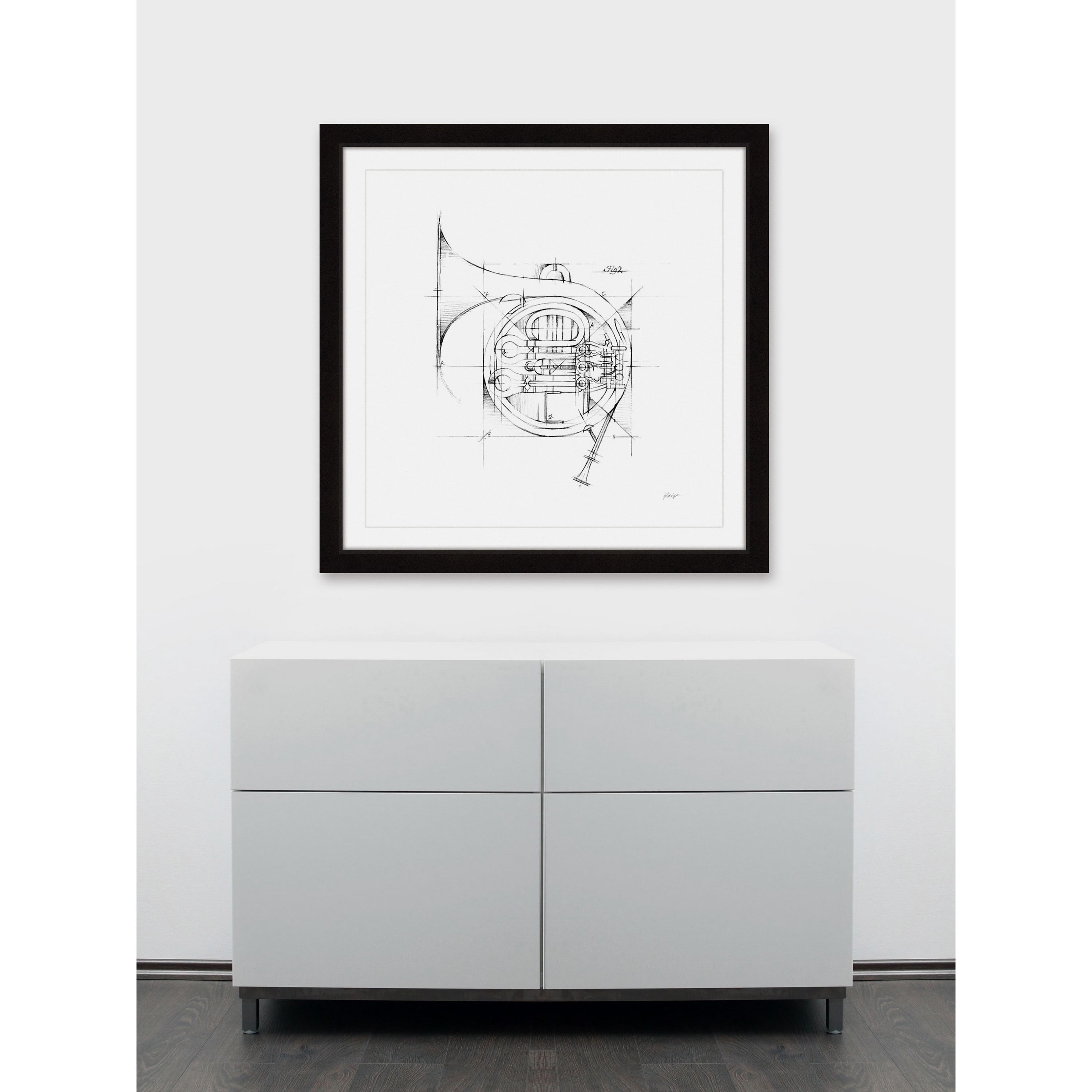 "French Horn Sketch" Framed Painting Print