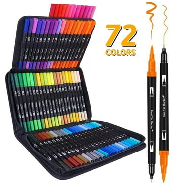 72 Colors Dual Tip Brush Markers Pens Adult Coloring - Art Markers Set Fine Tip Coloring Marker & Brush Pen Set with Premium Case for Drawing, Doodling, Journal, Writing, Drawing, Hand Lettering
