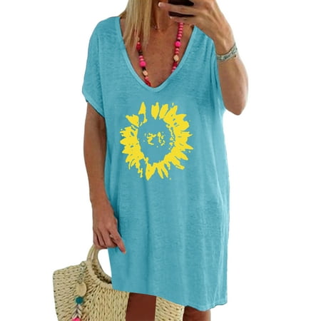

Frontwalk Short Sleeve Sleepwear Nightgowns for Women Summer V Neck Loose Nightshirts Loungewear Casual T-shirts Dresses