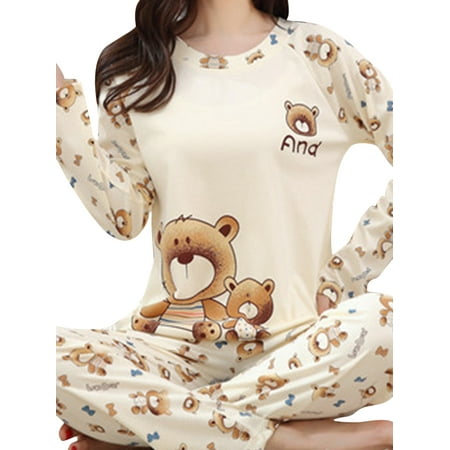 

Ochine Women s Casual Long Sleeve Shirt and Pants Cartoon Bear Print Pajama Sleepwear Set M-2XL