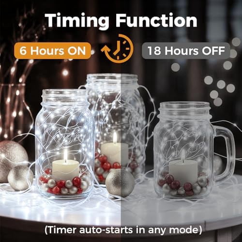 Twinkle Lights Battery Operated 50 Packs Fairy Lights with Timer, 20 LED 3 Modes 7ft Waterproof Silver Wire Mini Bulk Mason Jar String Light, Led String Lights, Garden Decor, Cold white