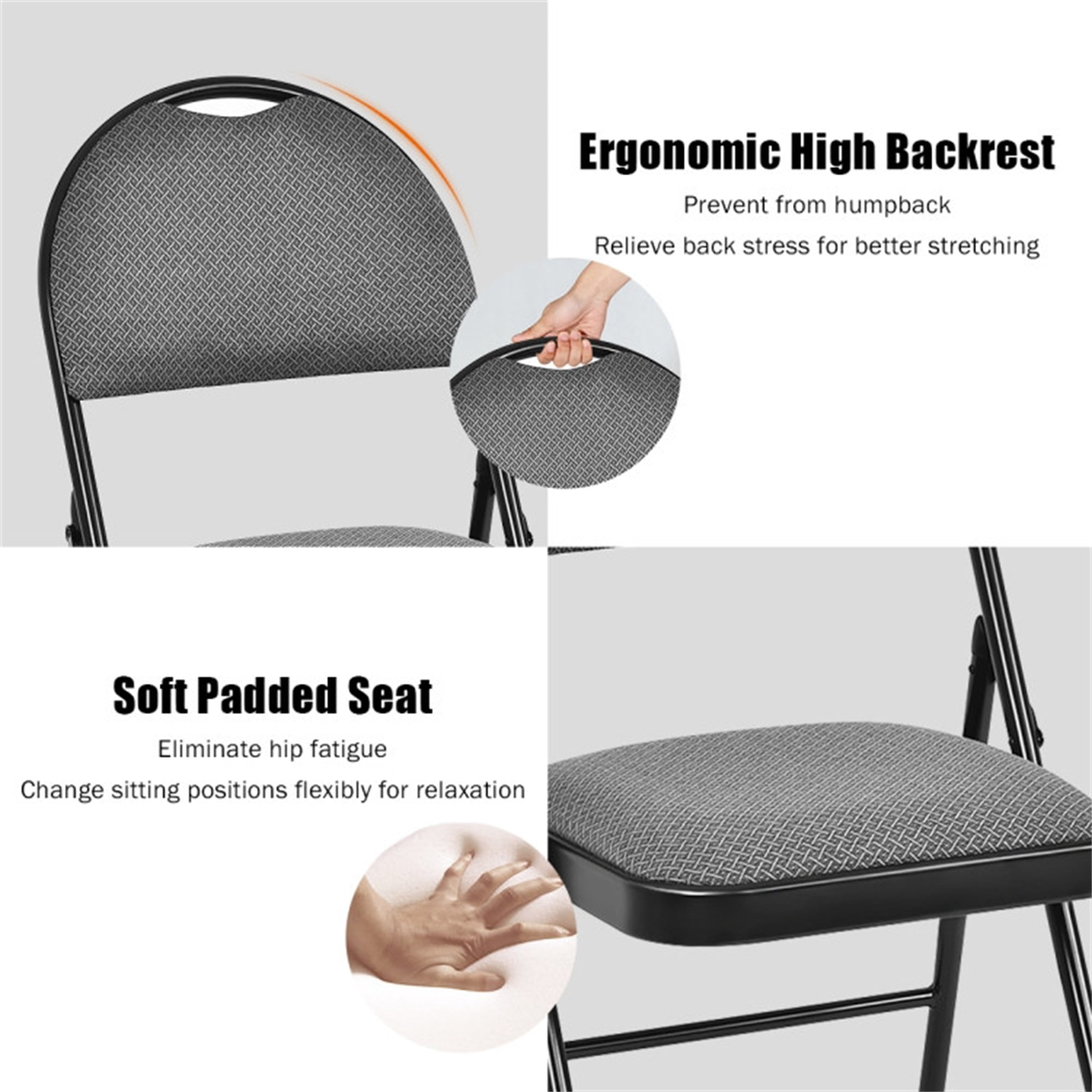 Demi Bonn 6 Pack Folding Chairs Portable Padded Office Kitchen Dining Chairs, Black