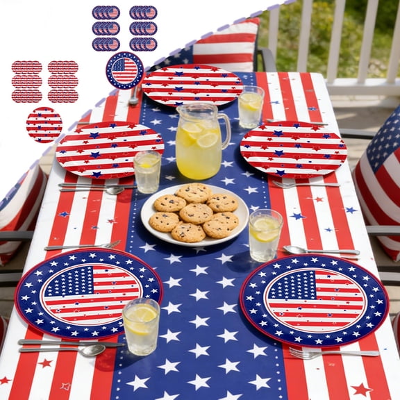 dajkiuy 4th of July Tablecloth, Patriotic American Flag Table Cloth, 54" x 108" Plastic Disposable Rectangle Table Cover for Memorial day, Independence Day Decorations, Dinner Party Supplies