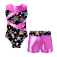 thumbnail image 3 of Trajes de baile de Ballet para niñas, Biketards con cuello redondo, estampado calado, Mallas de gimnasia, mono ajustado con pantalones cortos, 3 of 5