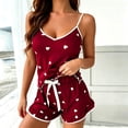 thumbnail image 2 of Asxite Pajamas for Women Set Heart Print Spaghetti Strap Top and Ruffle Shorts Sleepwear, 2 of 7
