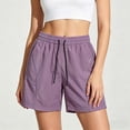 thumbnail image 2 of Rggeeun Women'S Shorts Solid Color Elastic Waist Front Seam Wide Leg Relaxed Fit Pleated With Adjustable Tie & Side Pockets For Party Delicate Bottoms,Purple,Xxl, 2 of 4