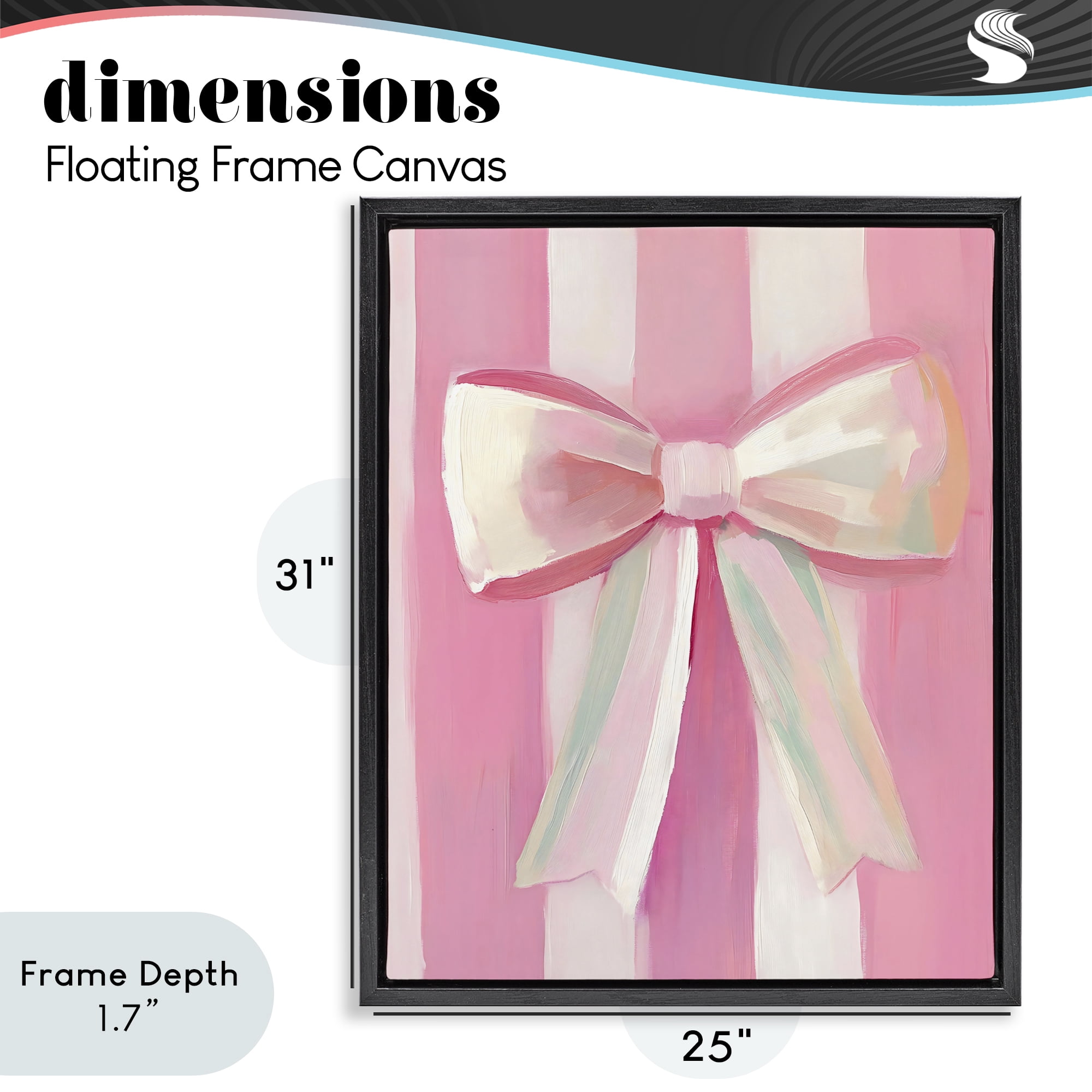 Stupell Industries Preppy Pink Bow on Stripes Black Framed Floater Canvas Wall Art, design by The Prints Vibe