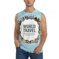 thumbnail image 2 of Lsque World Travel Print Men's Cotton Blend Sleeveless Muscle Shirts (S-3XL)- Moisture Wicking, Odor Protection, UPF 30+,XX-Large, 2 of 8