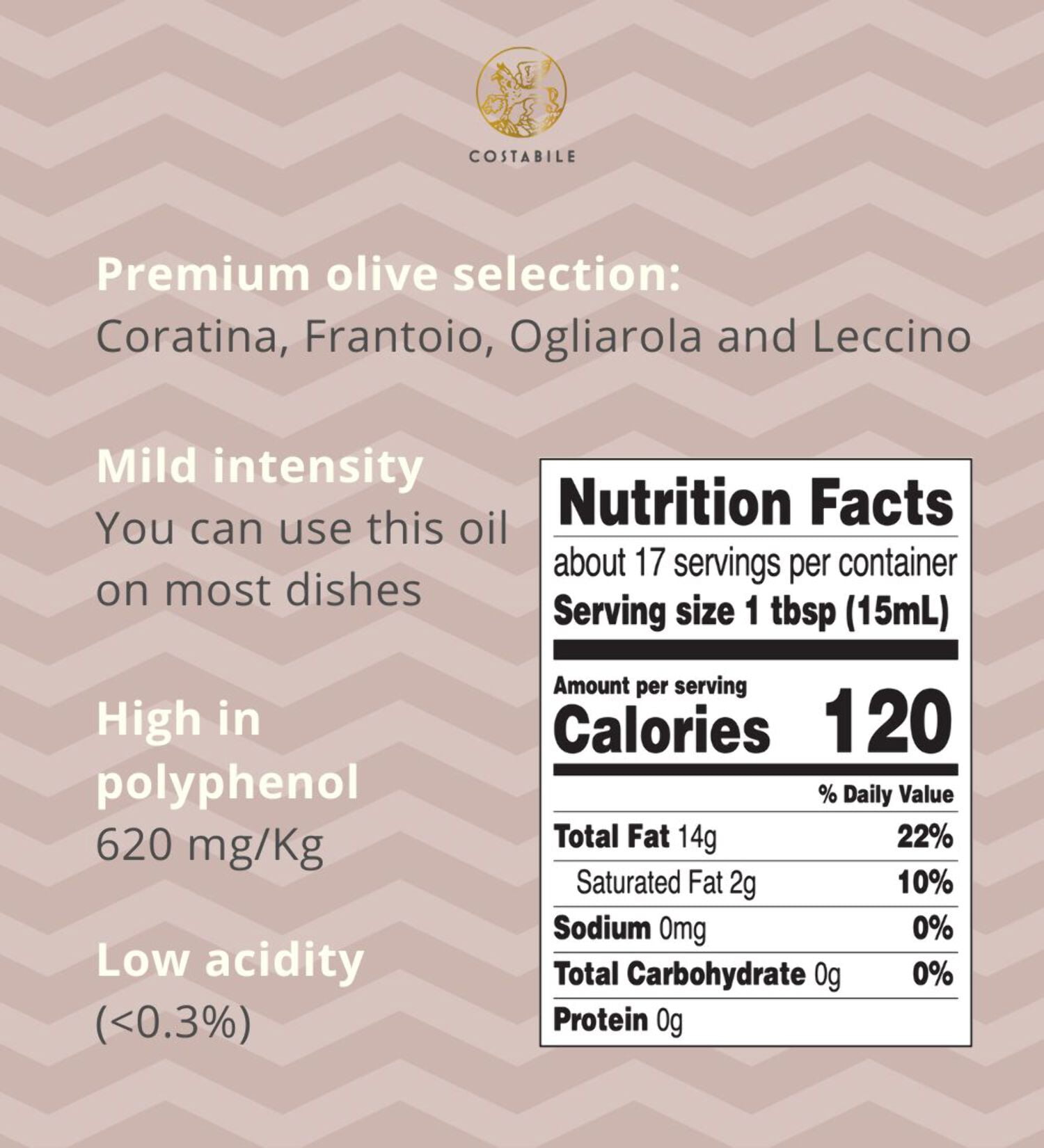 Costabile Garlic Infused Extra Virgin Olive Oil, Cold-Pressed from Italy, 16.9 fl oz